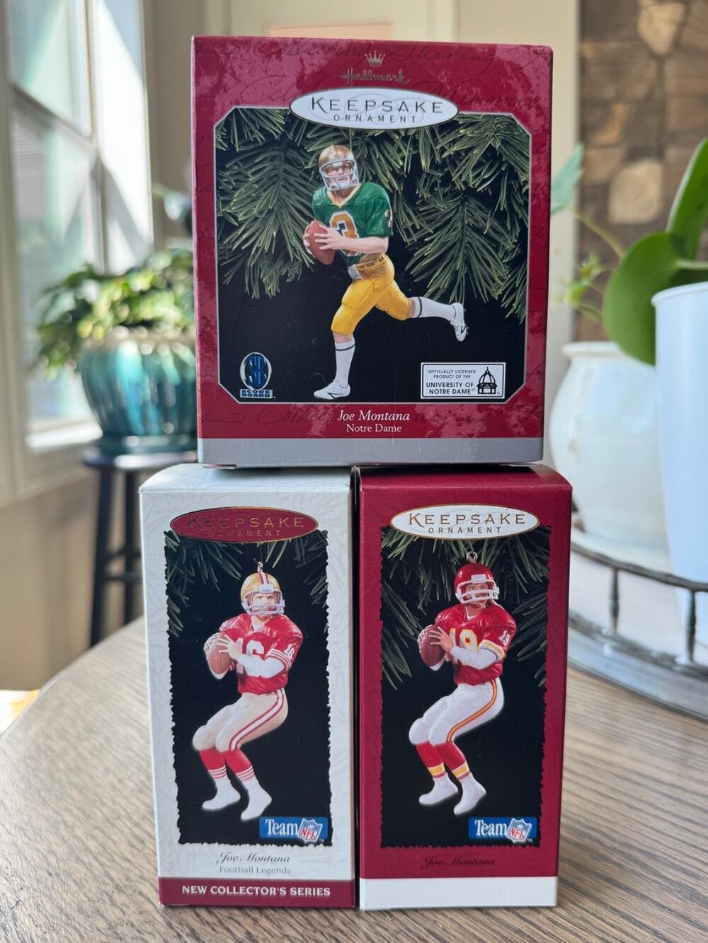 Vintage Hallmark Keepsake Ornaments Set of 3 Joe Montana Notre Dame 49ers Chiefs